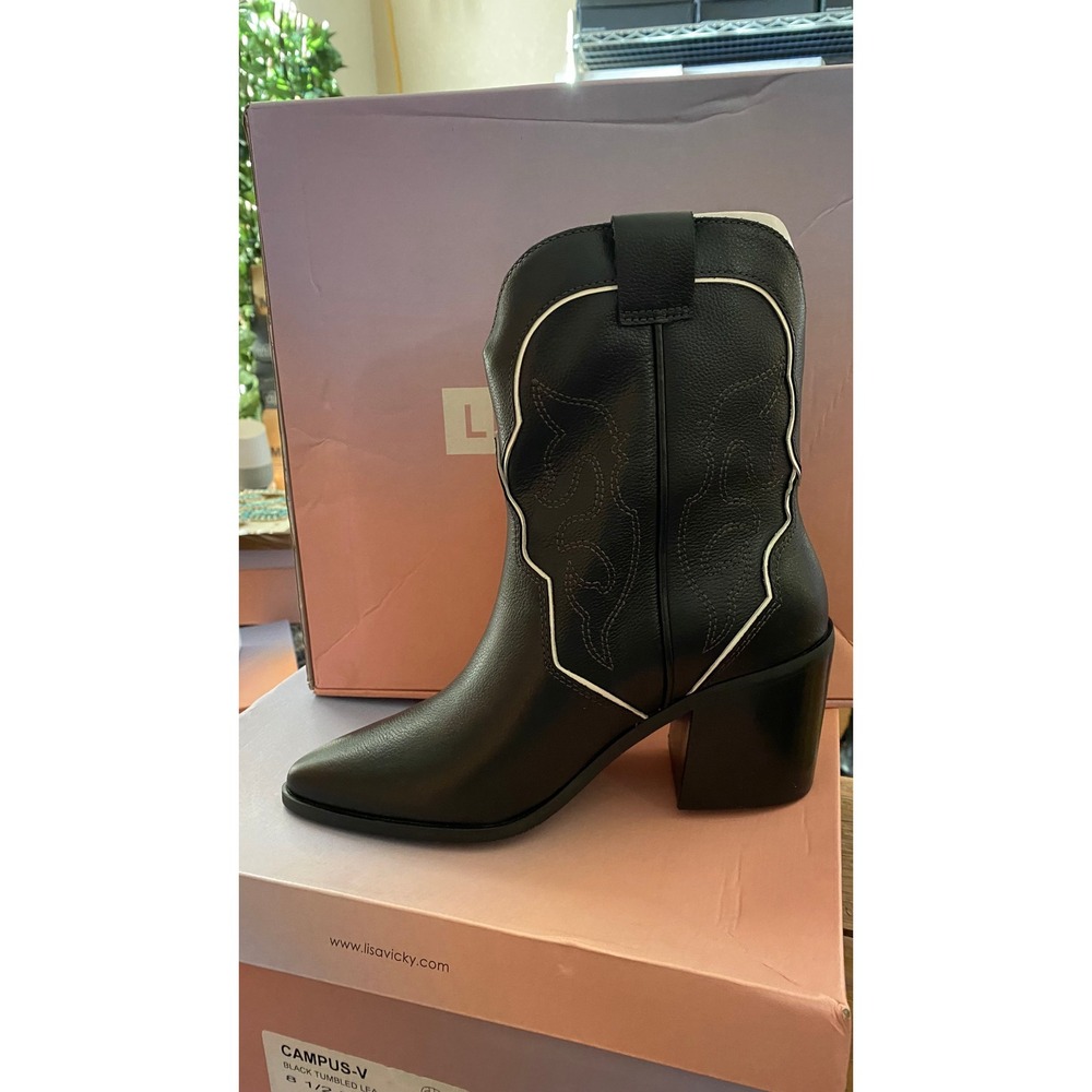 Lisa Vicky Campus-V Black Tumbled Leather Western Cowboy Boots Womens 8.5 NEW - Picture 8 of 12